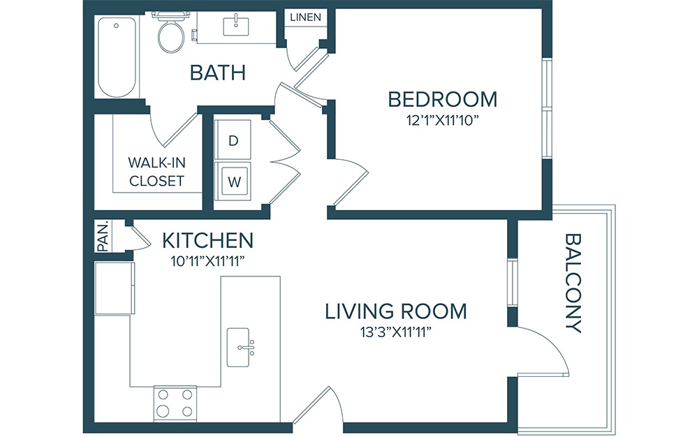 A1p - 1 bedroom floorplan layout with 1 bath and 655 square feet. (2D)